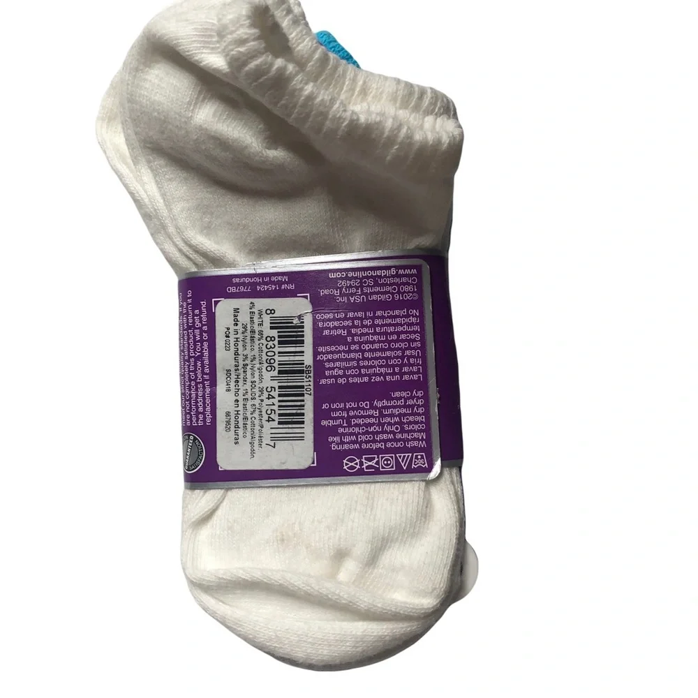 Gildan Smart Basics Girls Four pair no show socks Turquoise Purple and White